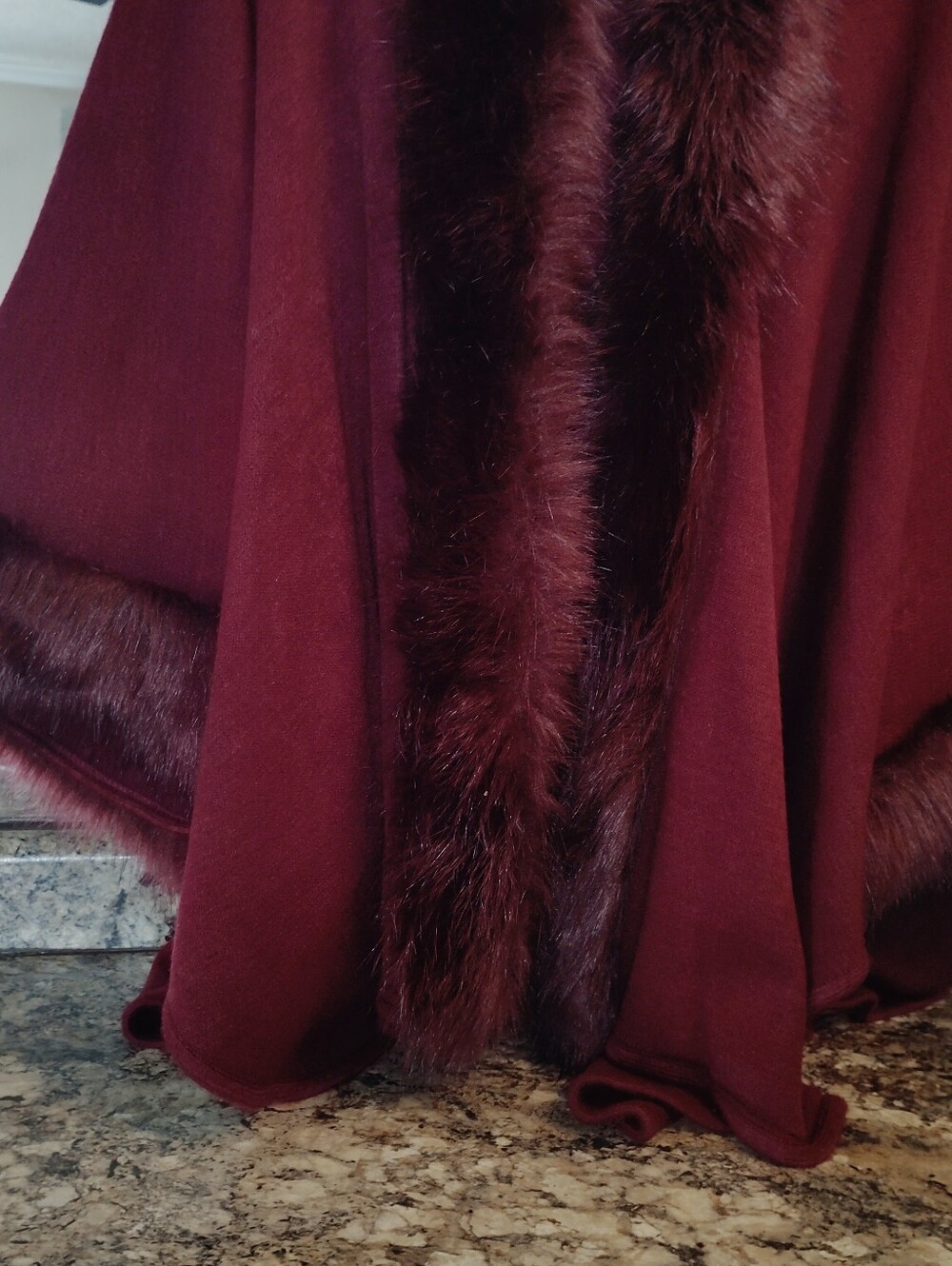 Faux Fur Trim Burgundy Cape - Picture 3 of 6